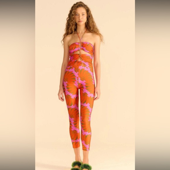 Farm Rio Copacabana Vibrant Orange and Pink Women's Jumpsuit Medium NWT - Picture 1 of 4